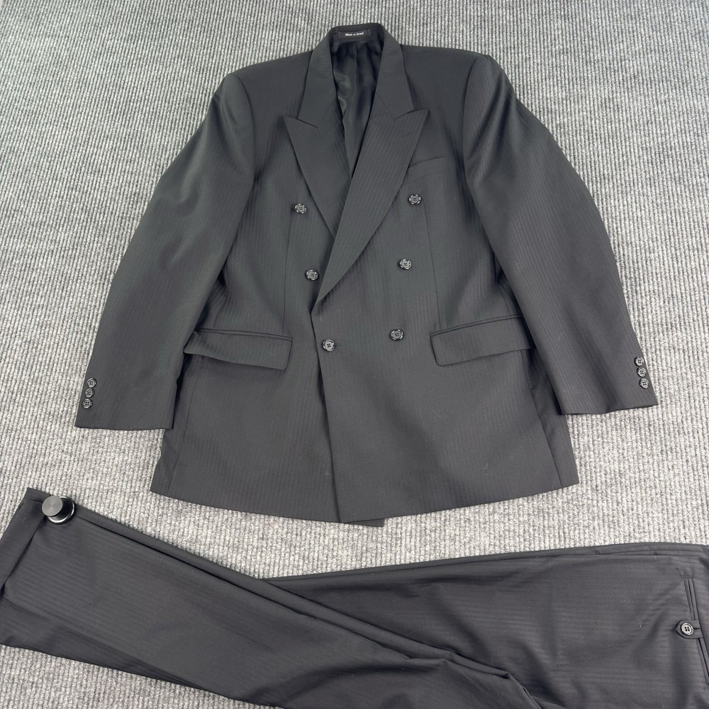 Vintage Marco Bianconi Suit 44L Black Wool Double Breasted Pleated Italy 38x31